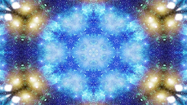 Photo abstract colorful shiny and hypnotic concept symmetric pattern ornamental decorative kaleidoscope movement geometric circle and star shapes
