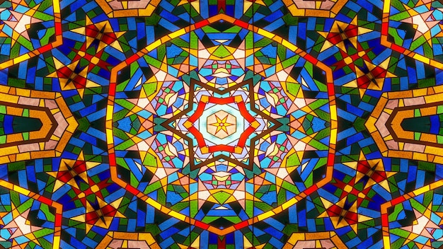 abstract colorful shiny and hypnotic concept symmetric pattern ornamental decorative kaleidoscope movement geometric circle and star shapes