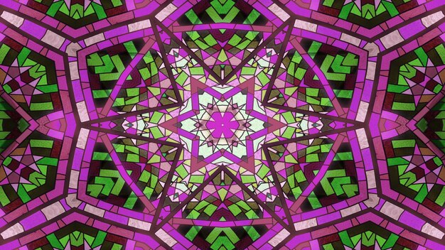 Abstract Colorful Shiny and Hypnotic Concept Symmetric Pattern Ornamental Decorative Kaleidoscope Movement Geometric Circle and Star Shapes