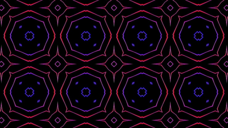 Photo abstract colorful shiny and hypnotic concept symmetric pattern ornamental decorative kaleidoscope movement geometric circle and star shapes