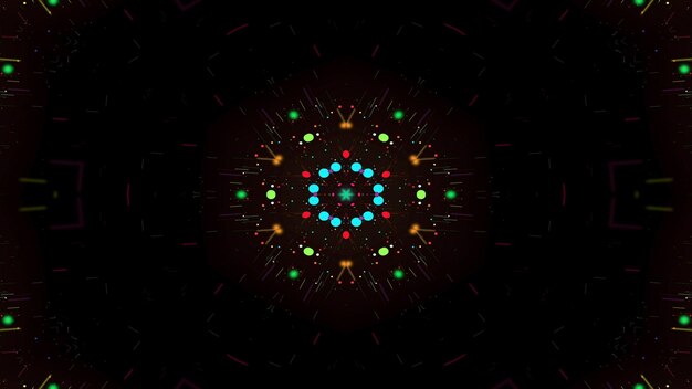 Abstract Colorful Shiny and Hypnotic Concept Symmetric Pattern Ornamental Decorative Kaleidoscope Movement Geometric Circle and Star Shapes