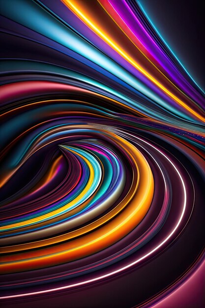 Abstract colorful shiny lines on dark background Digital fractal art 3d rendering