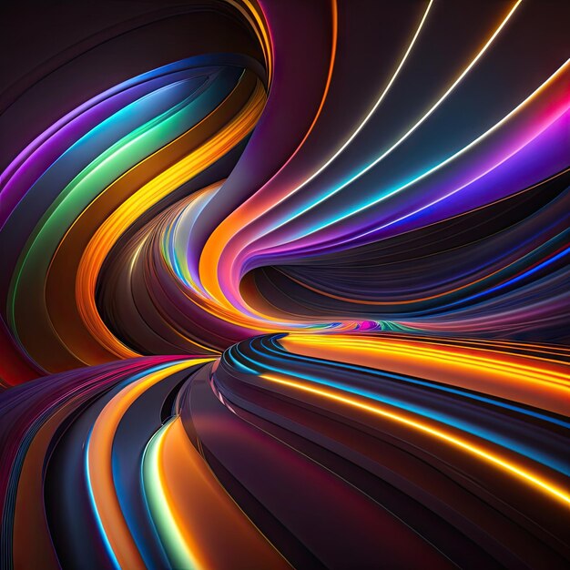 Abstract colorful shiny lines on dark background Festive background Digital fractal art