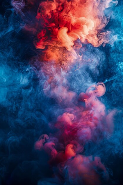 Foto abstract coloroso sfondo di fumo vivide sfumature blu e rosso in movimento