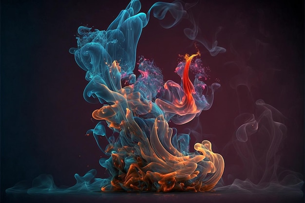 Abstract colorful smoke on black background AI generated image