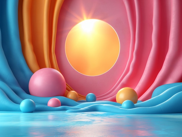 抽象的なカラフルな球体と波状の背景