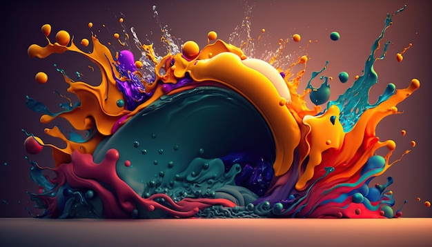 Abstract colorful splash 3d background generative ai background