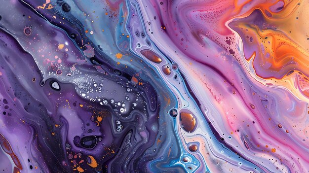 abstract colorful swirls of liquid paint featuring purple pink orange and blue