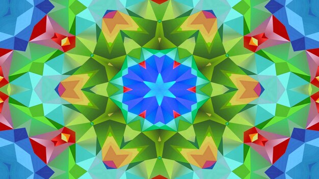 Photo abstract colorful symmetric pattern ornamental decorative kaleidoscope movement geometric circle and star shapes