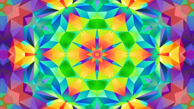 Abstract colorful symmetric pattern ornamental decorative kaleidoscope movement geometric circle and star shapes