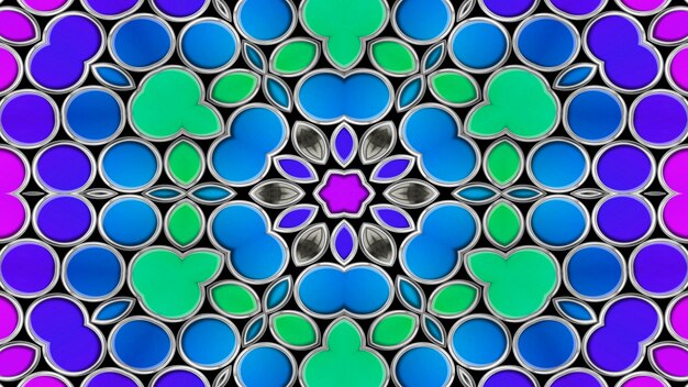 Абстрактный красочный симметричный узор Орнаментальный декоративный калейдоскоп Движение Геометрический круг и формы звезды
