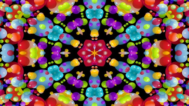 Abstract Colorful Symmetric Pattern Ornamental Decorative Kaleidoscope Movement Geometric Circle and Star Shapes