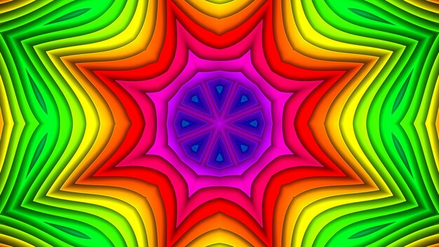 Abstract Colorful Symmetric Pattern Ornamental Decorative Kaleidoscope Movement Geometric Circle and Star Shapes