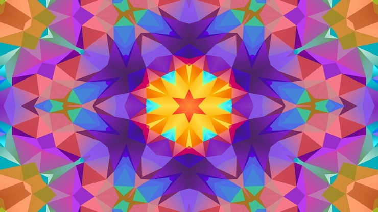 Photo abstract colorful symmetric pattern ornamental decorative kaleidoscope movement geometric circle and star shapes