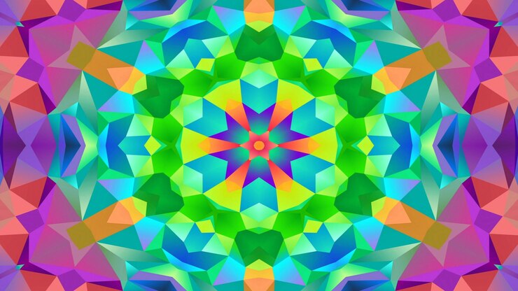 Photo abstract colorful symmetric pattern ornamental decorative kaleidoscope movement geometric circle and star shapes