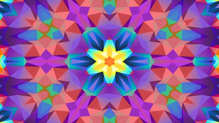 Photo abstract colorful symmetric pattern ornamental decorative kaleidoscope movement geometric circle and star shapes