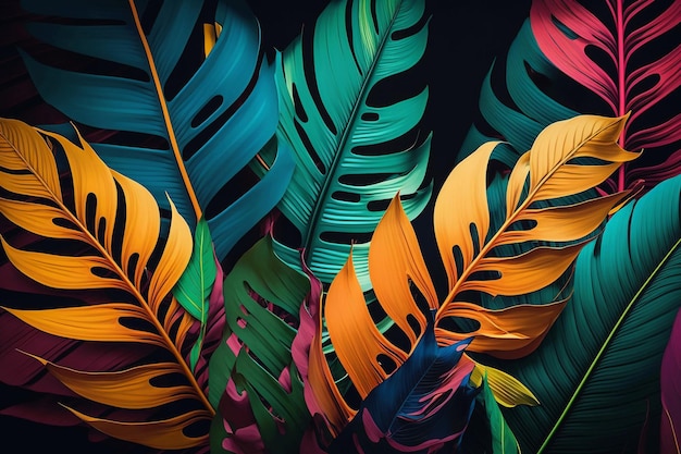 抽象的なカラフルな熱帯の葉の背景 ジェネレーティブai