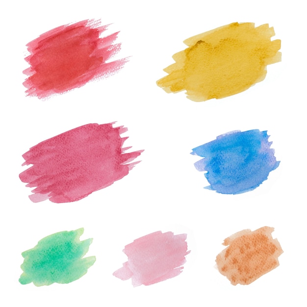 Abstract colorful watercolor hand paint stains on white background.