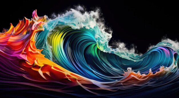 Photo abstract colorful wave on a black background