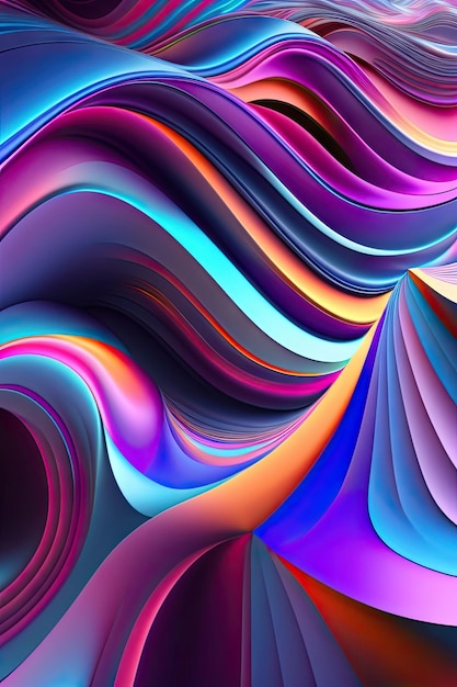 Абстрактный красочный волнистый фон в ярких неоновых синих и фиолетовых тонах. Современные красочные обои
