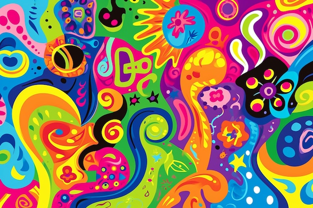 Abstract colorful wavy groovy psychedelic retro background