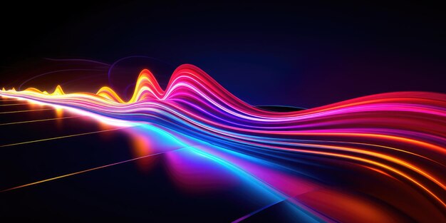 Abstract colorful wavy lines on black background