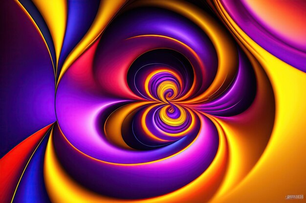 Abstract colorful yellow and purple fiery shapes Digital fractal art 3d rendering