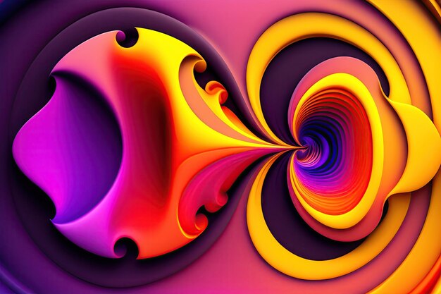 Abstract colorful yellow and purple fiery shapes digital fractal art 3d rendering