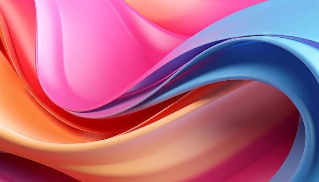 折り畳まれた紙の曲線のリボンの壁紙の抽象的なカラフルな背景ピンク イエロー ブルー グラデーション