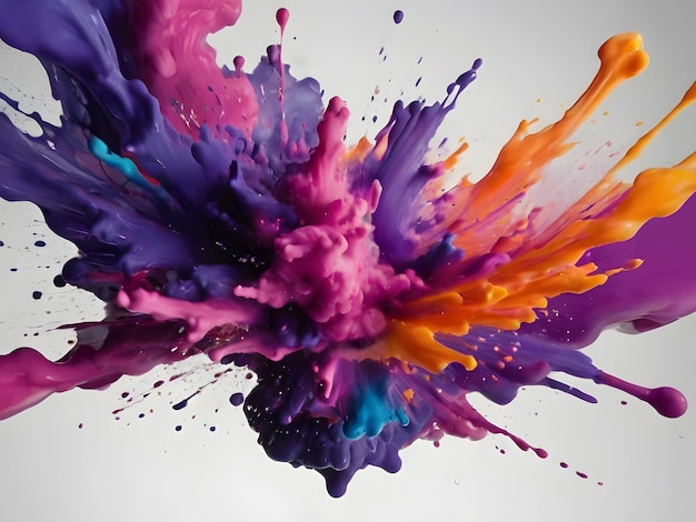 Abstract colors in motion ink exploding vibrant purple orange pink blue splashing