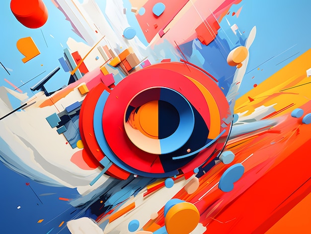 Abstract colourful background with concentric circles rendering of chaotic geometric shapes