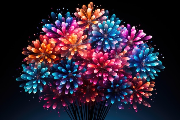 Abstract colourful flowers in form of fireworks on black background