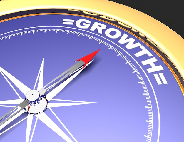 Abstract compass with needle pointing the word growth. growth concept