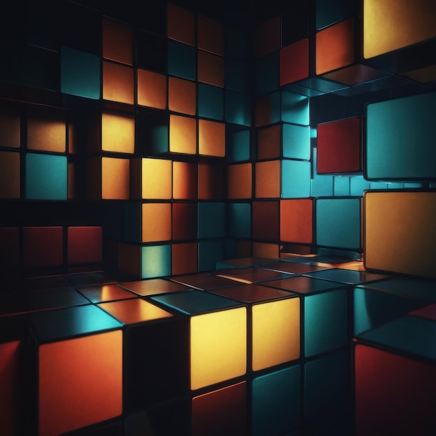 an abstract composition of colorful cubes in the shape of squares