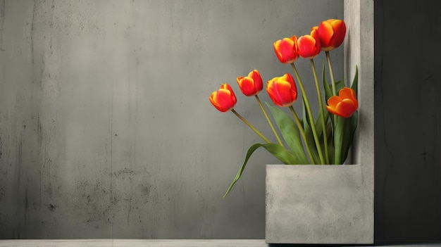 Abstract Composition of Concrete Props and Tulips AI Generated