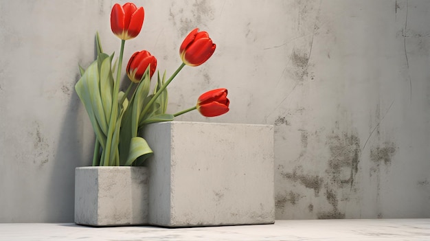 Abstract Composition of Concrete Props and Tulips AI Generated
