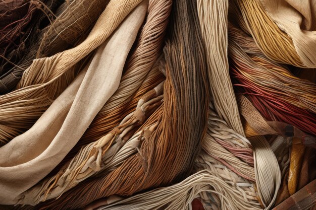 Abstract composition of overlapping woven fabrics in warm earthy tones