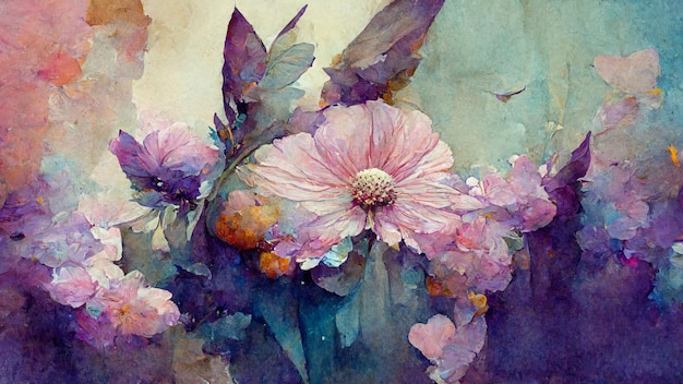 abstract composition of plants and flower petals painting color texture modern floral pattern super
