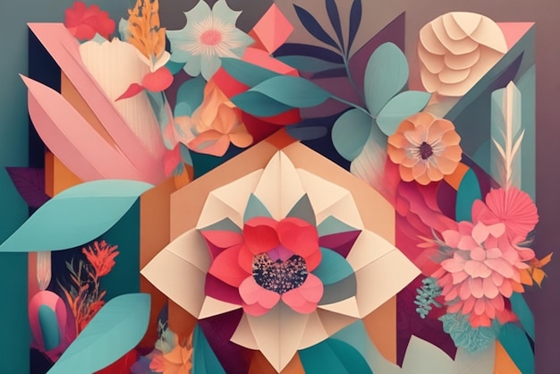 Abstract Composition That Harmoniously Mixes Floral And Geometric Elements