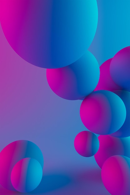 青い球、モダンなシアンと紫の背景デザインの抽象的な構成。 3Dレンダリング。