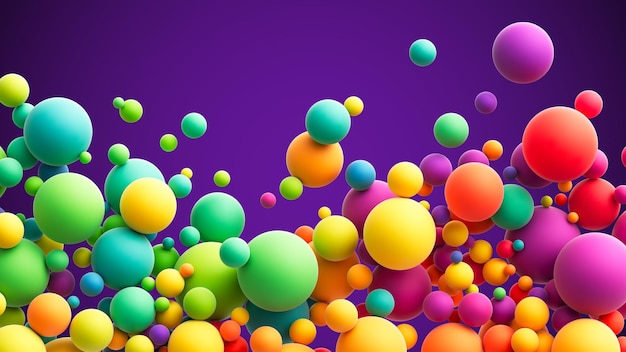 Abstract composition with colorful random flying spheres Colorful rainbow matte soft balls