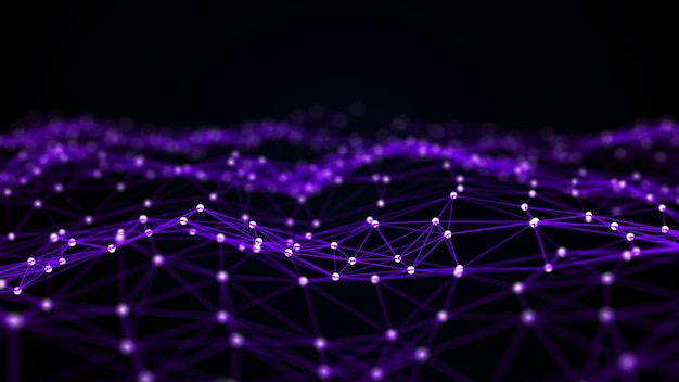 Abstract composition with connecting dots and lines Purple background Plexus effect Big data 3D rendering