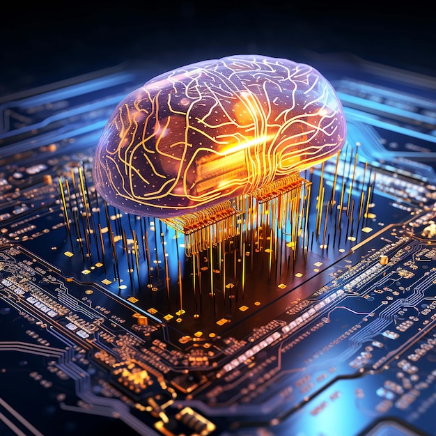 Abstract computer chip metal binary code security generated by AI