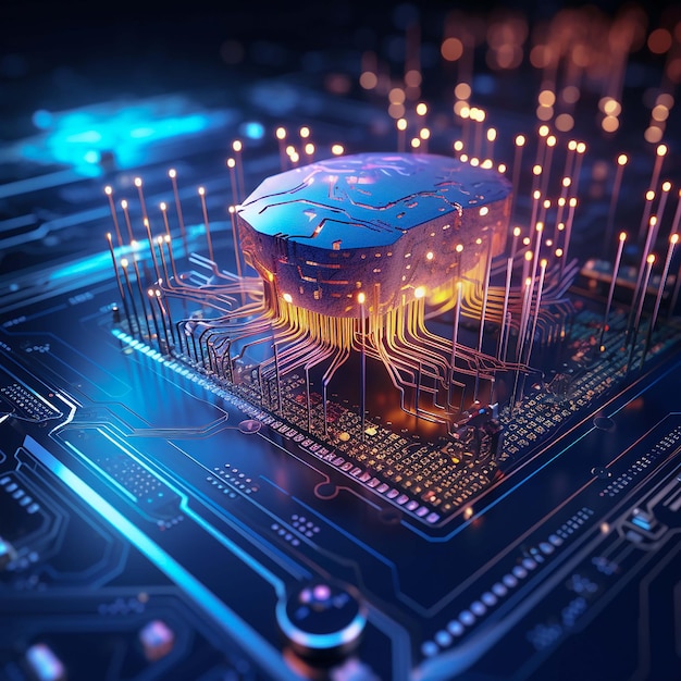 Abstract computer chip metal binary code security generated by AI