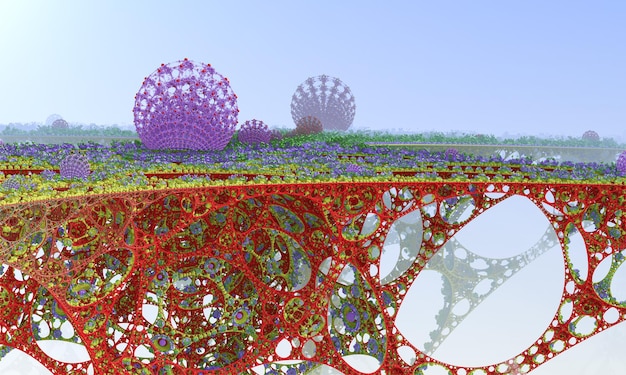 추상적인 컴퓨터 생성 프랙탈 디자인 3D 그림 설정 프랙탈 미래의 여러 가지 빛깔의 도시