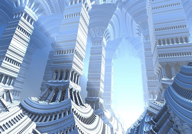 Abstract Computer generated Fractal design mandelbrot set fractal silver white gate castle