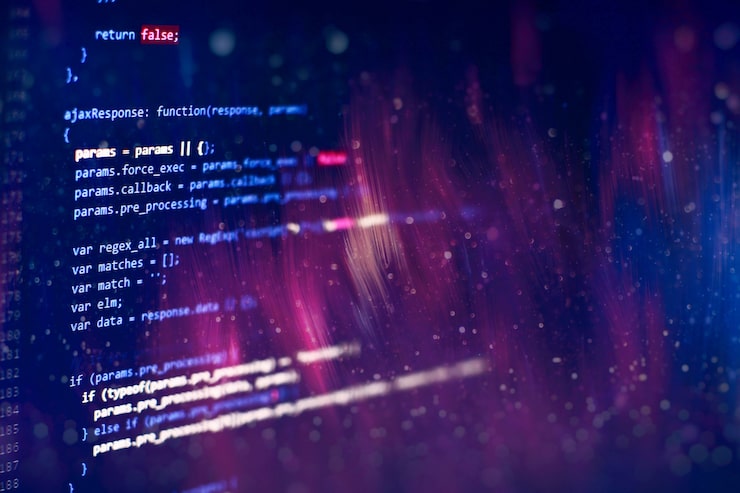 Photo abstract computer script code. programming code screen of software developer. software programming work time. code text written and created entirely by myself.