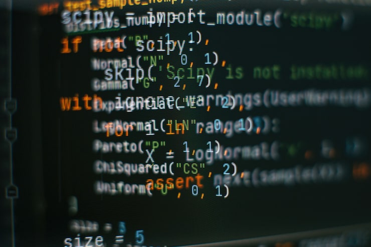 Photo abstract computer script code. programming code screen of software developer. software programming work time. code text written and created entirely by myself.