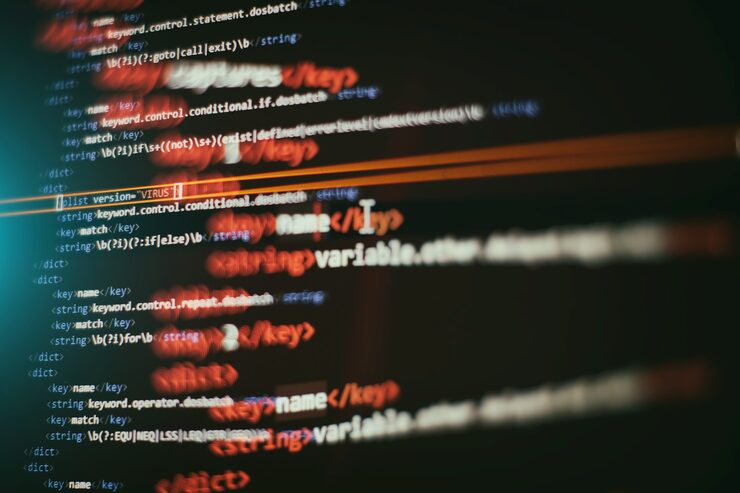Photo abstract computer script code. programming code screen of software developer. software programming work time.