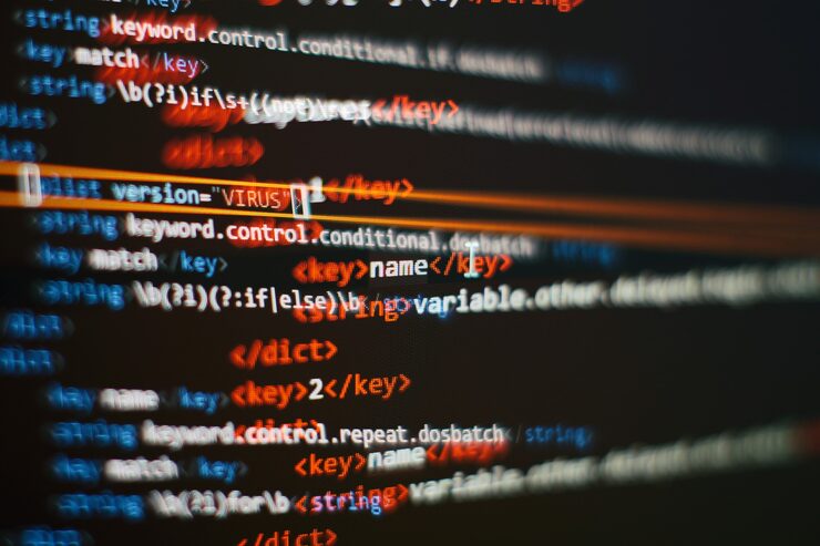 Photo abstract computer script code. programming code screen of software developer. software programming work time.